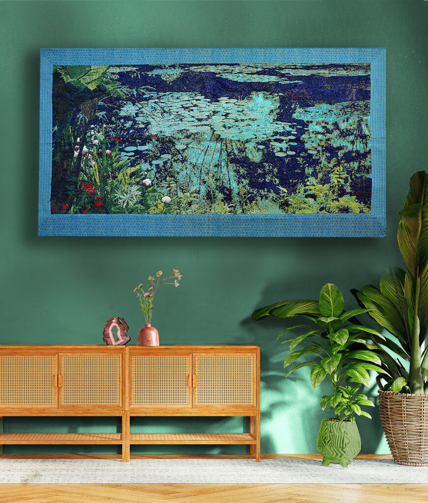 wall tapestry Monet garden and pond in green interior